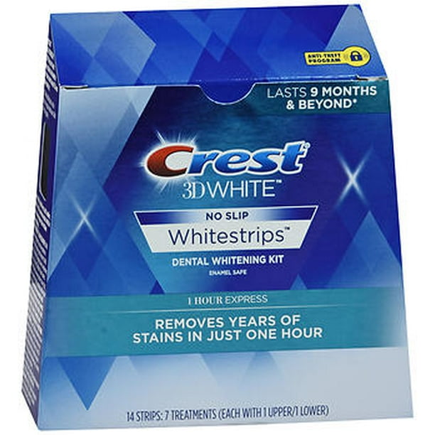 Crest 3D White No Slip Whitestrips Dental Whitening Kit 1 Hour Express