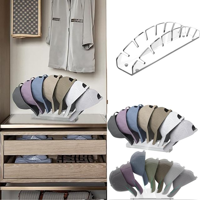 Xuewenshw Baseball Cap Hat Rack No Installation Required Acrylic Hat Storage Rack Can Hold 7 Baseball Caps Suitable For Baseball Cap Display Hat Rack And Bedroom Wardrobe Dresser Shoes Bags Storage
