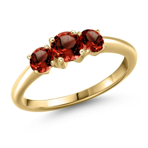 Gem Stone King 10K Yellow Gold Red Garnet Engagement Ring for Women | 1.29 Cttw | Round 5MM | Gemstone January Birthstone | Size 6