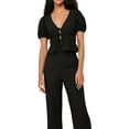 thumbnail image 2 of Yunliwuli Women's Ruffle Tops Fitted V Neck Short Sleeve Open Front Tie-Up Babydoll Blouse for Summer, 2 of 10
