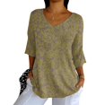 thumbnail image 5 of Tittly Womens V Neck T Shirts, 3/4 Sleeve Shirts for Women Dressy Tunic Tops Casual Wear with Floral, Graphic Tees Women, Womens Tops Casual Green L, 5 of 5