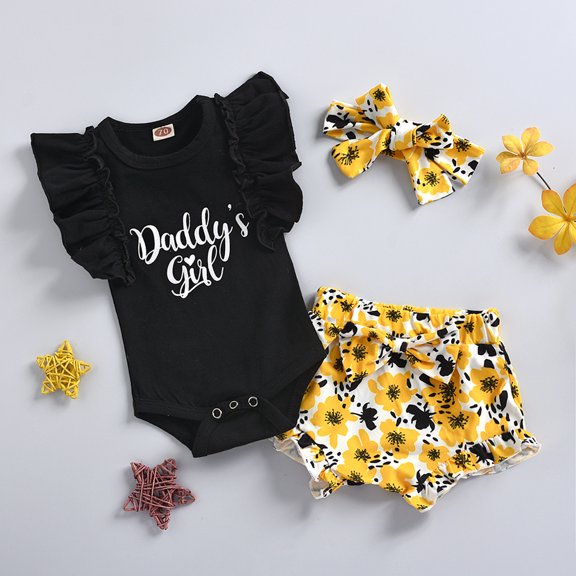 Vedolay Short Sets For Girl 2 Piece Girls 2 Piece Outfits Shirt Shorts Set Short Sleeve Summer Clothes with Pockets,Black 0-3 Months