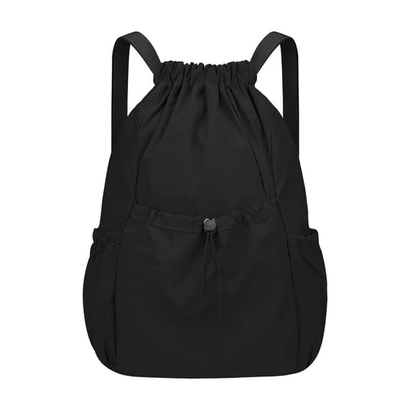 Drawstring Backpack Waterproof Small Gym Bag for Men Women String Backpack, Sports Gym Sack Cinch Bag with Multi Pockets Black