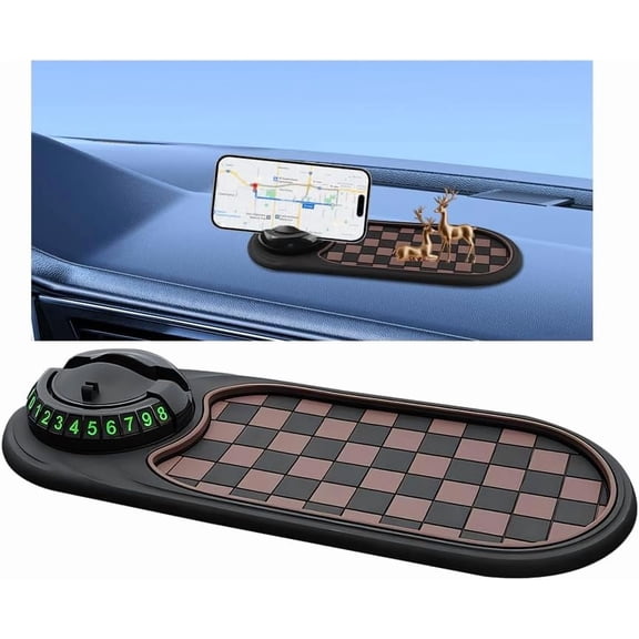 3-in-1 Car Anti-Slip Pad with Phone Holder & Temporary Parking Number – Rotatable Dashboard Mat, Non-Slip Storage Organizer for Keys & Gadgets, Universal Fit for All Cars