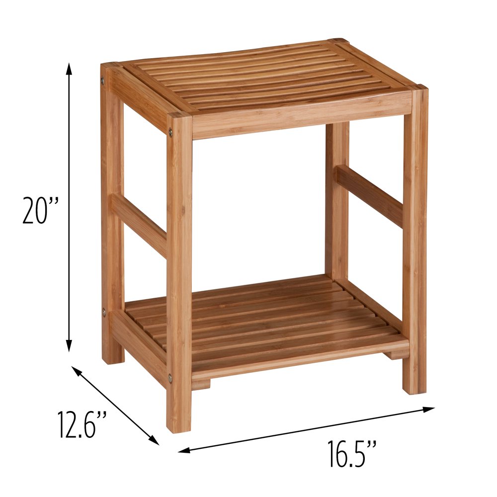 Honey Can Do Bamboo Bathroom Storage Spa Bench with Bottom Shelf, Brown