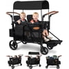 Vomeast Upgrade Wagon Stroller for 2 Kids, 2-Seater Baby Stroller Wagon with Canopy, 5-Point Harness, Adjustable Handle(Black)