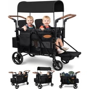 Vomeast Upgrade Wagon Stroller for 2 Kids, 2-Seater Baby Stroller Wagon with Canopy, 5-Point Harness, Adjustable Handle(Black)