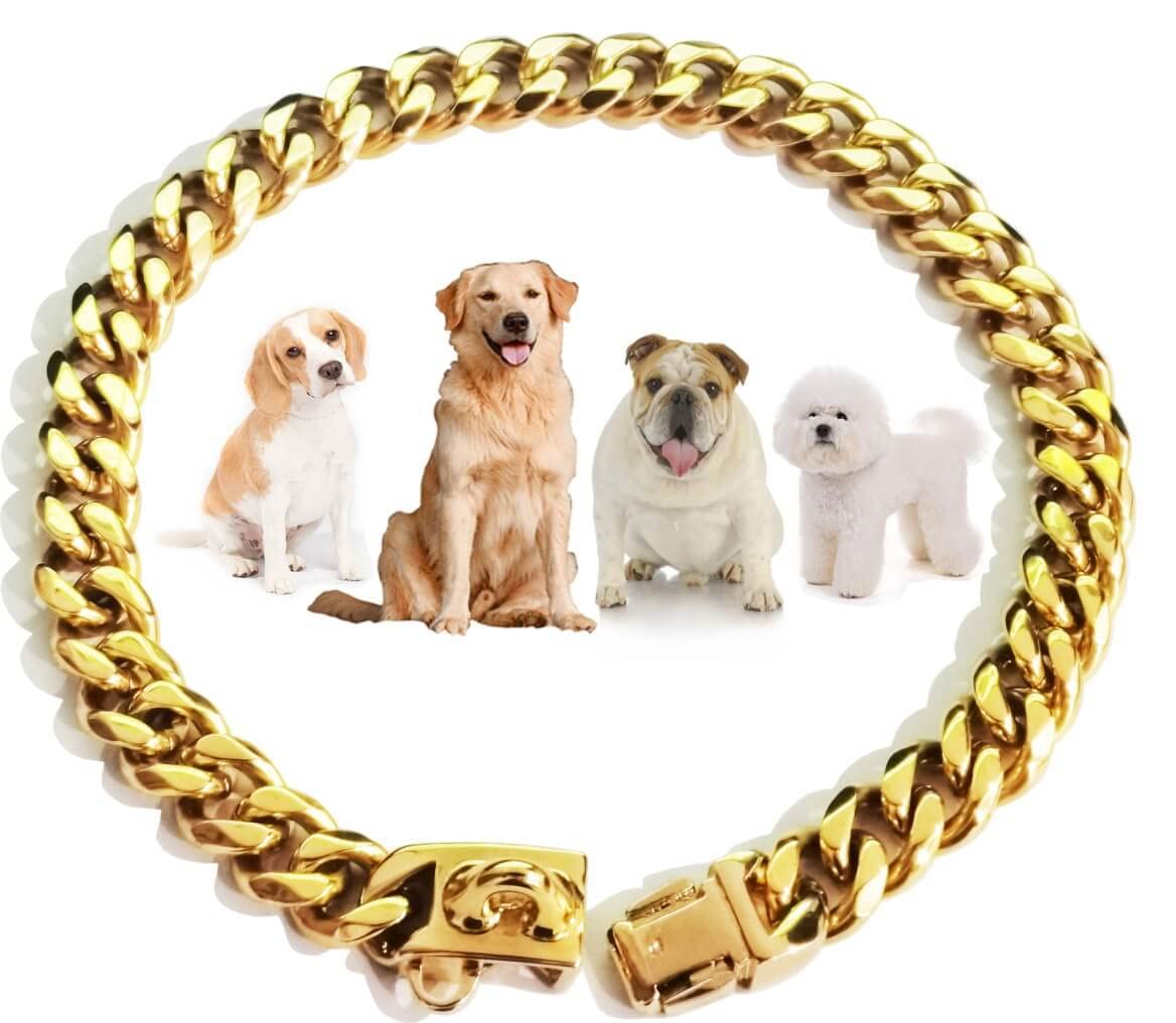 UUIRSTY 18K Gold Dog Chain Collar Training Puppy Girl Boy Strong 0