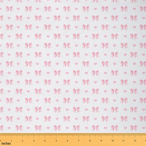 Castle Fairy Kawaii Bow Fabric by the Yard 1 Yard,Love Heart Print Home Decor Fabric by the Yard,Pink White Room Decor Fabric by the Yard,Microfiber Girls Bedroom Decor