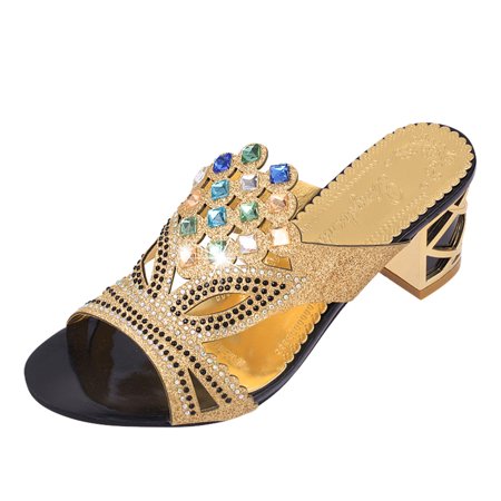 

Pgeraug womens slippers Women Slipper Sandals Heel Sparkling Rhinestones Wedding Shoes Open Toe Prom Heel Sandals mens slippers Black 41
