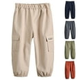 thumbnail image 4 of Toddler Boys Pants Cargo Trousers Mid Waist Elastic Wide Leg Pockets Trouser Solid Color Bottoms Pants For Boys 3T-4T, 4 of 4
