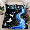 thumbnail image 2 of Manfei Romantic Butterfly Twin Sheet Sets, Black Blue Marbling Twin Fitted Sheet, Modern Fashion Artwork Flat Sheet, Lightweight Room Decor, 3pcs, 2 of 7