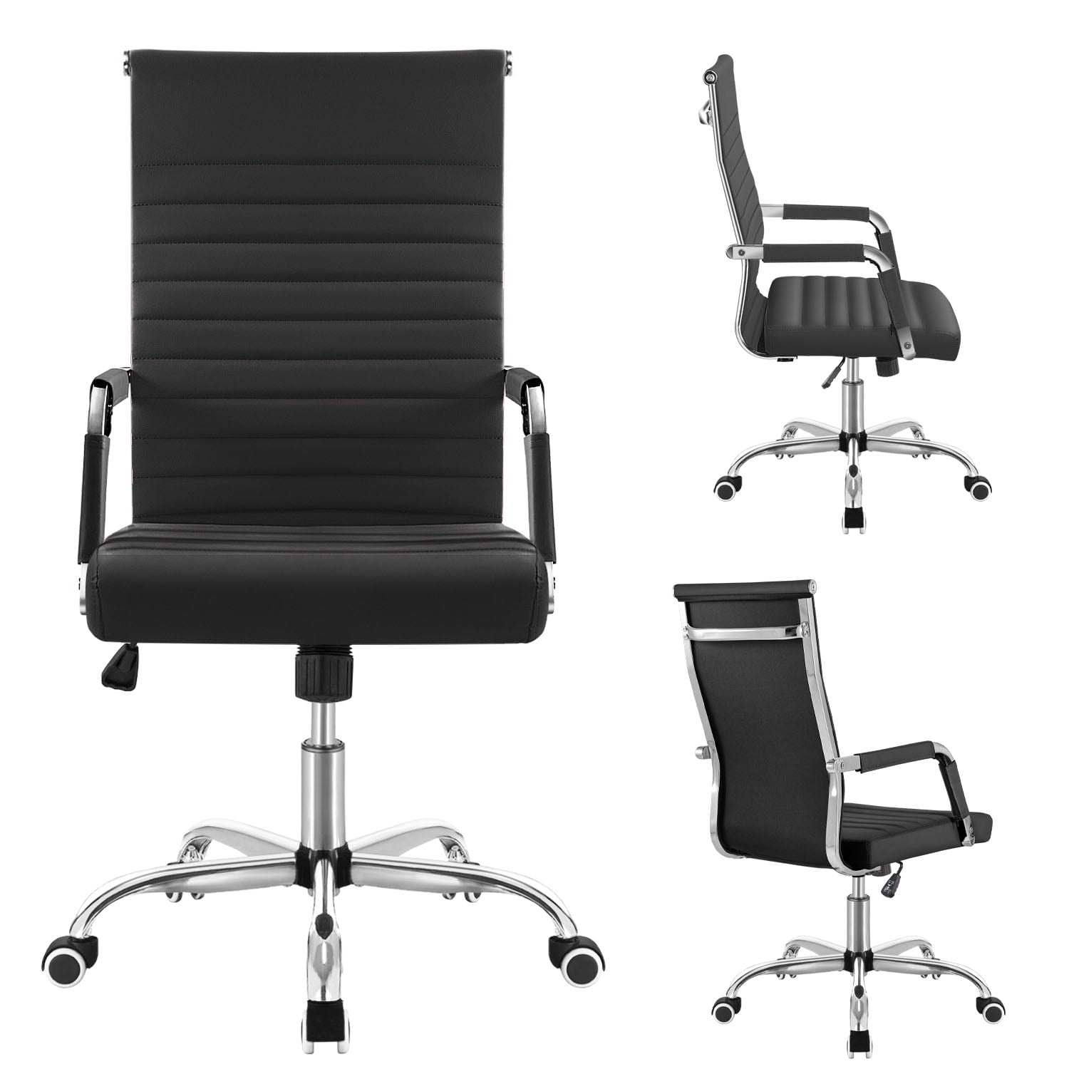 Lacoo Mid-Back Faux Leather Office Desk Chair Executive Conference Task Chair with Arms, Black