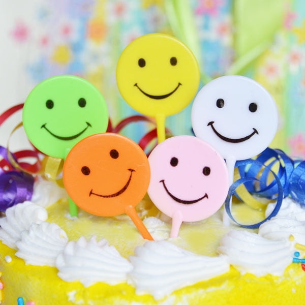 5 Retro Smiley Smile Happy Face Emoji Cake Picks Cupcake Happy Birthday Cake Topper Assorted Colors 90S - Walmart.com