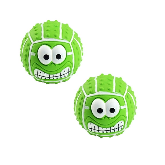 2PCS Rubber Squeaky Dog Toys, Tennis Squeaky Dog Toys Soft Dog Balls for Aggressive Chewers, Tough Durable Dogs Toys, Interactive Play Squeaky Dog Toy for Small Dogs