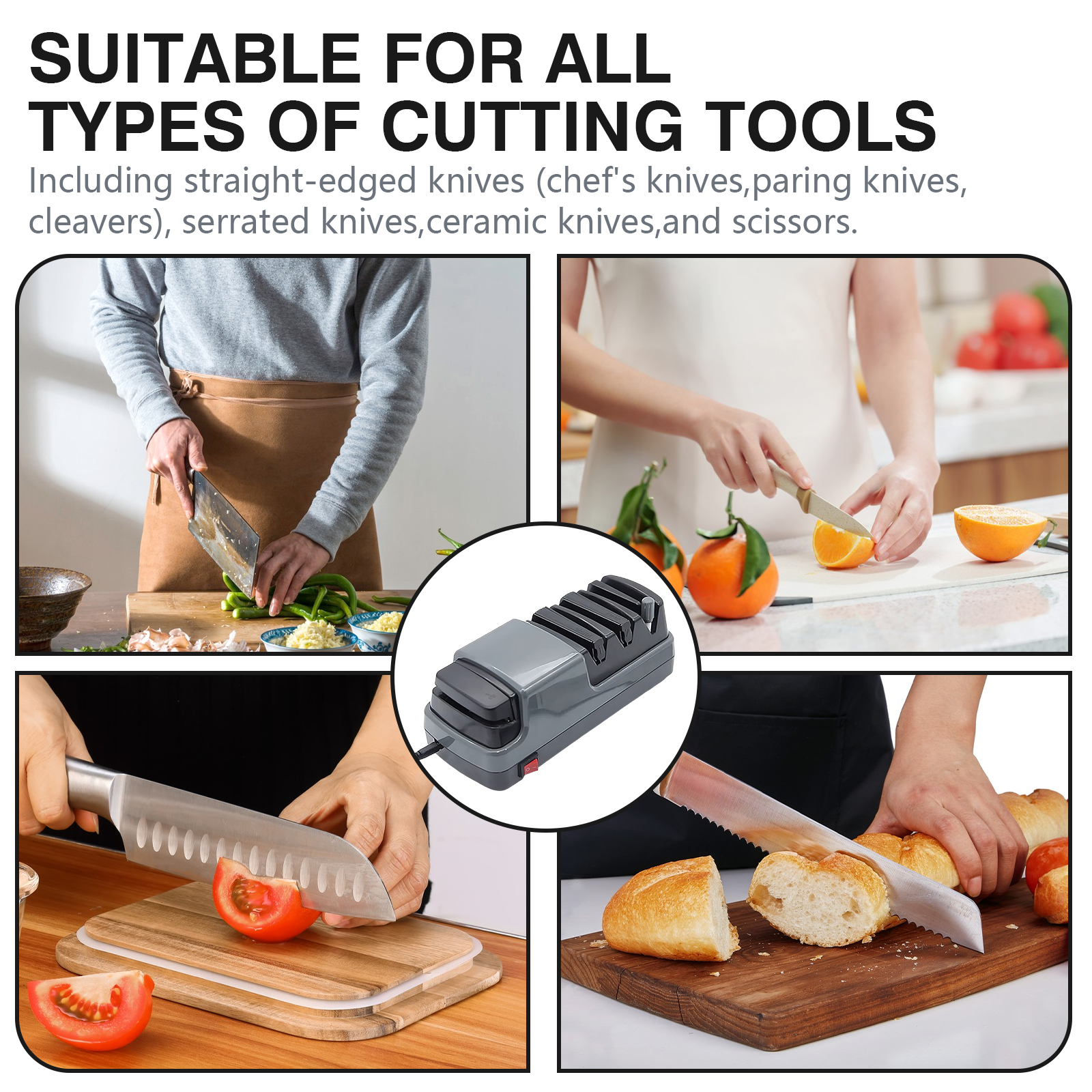 GIRACOA Electric Knife Sharpener with 1 Pair of Cut-Resistant Knit Gloves – Professional 3-Stage 100% Diamond Abrasive, Works for All Kitchen Knives