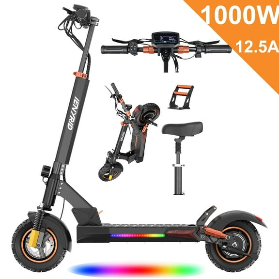 Safe Electric Scooter -800W, Kick Scoorer Off Road 10 Inch Air-Filled Tires, Max 45km/h & 25-45KM iENYRID Folding E Scooter, Dual Brake, Colorful Light, Triple Shock Absorbers