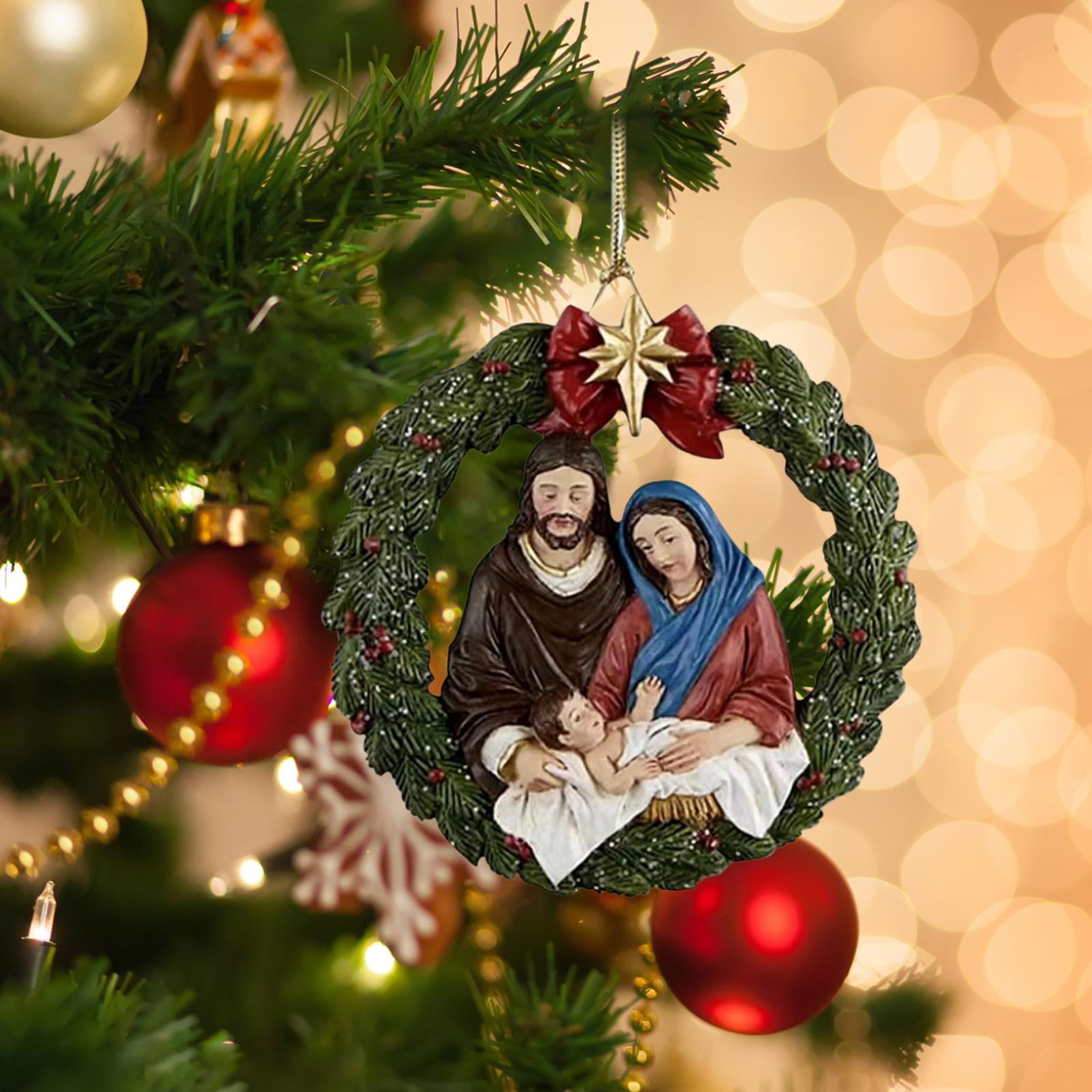 Ornement De Noël Acrylique - Scène De Prière De La Famille Avec Jésus - 8x5 Cm - Décoration Arbre Ou Mur
