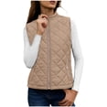 thumbnail image 2 of Xinoom Women Stand Collar Quilted Puffer Vest, Zip Up Sleeveless Lightweight Padded Gilet With Side Snap Pockets, Layering Outerwear For Autumn Winter Khaki,S, 2 of 9