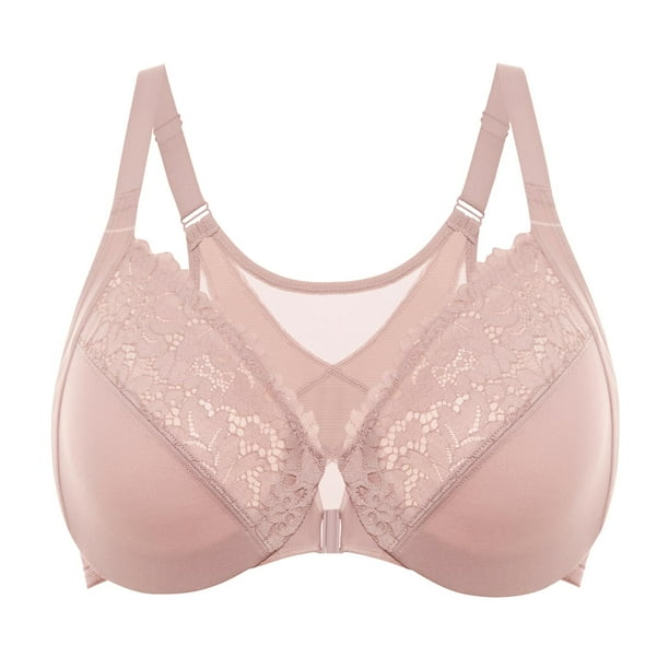 Sostén DELMIRA con cierre frontal, encaje, talla grande 40DD rosa