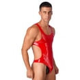 thumbnail image 2 of YONGHS Mens Faux Leather Leotard Latex Catsuit Sleeveless One-Piece Bodysuit Swimwear Red XXL, 2 of 6