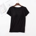 thumbnail image 1 of Camiseta de manga corta con almohadilla para el pecho Camiseta de base de una pieza de corte entallado con copa modal para mujer Top de mujer con cuello redondo Sujetador sin costuras, 1 of 6
