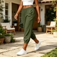 thumbnail image 4 of Guluxicc Women's Linen Gym Pants with Pockets Elastic High Waist Athletic Trousers for Everyday Workout Running, 4 of 7