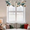 thumbnail image 3 of Tie Up Valances for Windows, Teal Tulip Butterfly Adjustable Valance Curtains Window Treatment for Living Room, Beige Turquoise Floral Farmhouse Wooden Rod Pocket Kitchen Curtains 42x18 Inch, 3 of 9