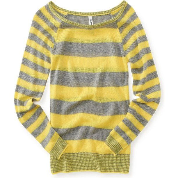 Aeropostale Suéter de punto con rayas delgadas para mujer, amarillo, pequeño Aeropostale Tejer