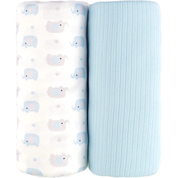 Jersey Swaddle Blanket, Ultra Soft Stretchy Receiving Blanket, Baby Boy Newborn Swaddle Wrap, 40 x 30 inches, 2 Pcs, Elephant