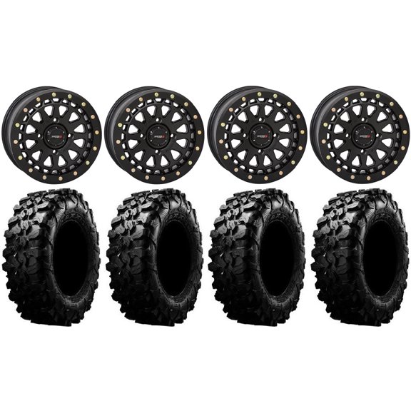 System 3 SB-6 15" Wheels Black (6 1) 32" Carnivore Tires Can-Am Commander Maverick Renegade Outlander Defender