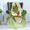 thumbnail image 4 of Frogs Soft Flannel Fleece Throw Blanket, Happy Amphibian Animal in Nursery Cartoon Style on a Branch in Jungle, Cozy Plush for Indoor and Outdoor Use, 70" x 90", Pastel Green Multicolor, by Ambesonne, 4 of 5