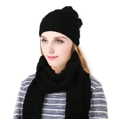 Black Magic Scarf - Vbiger Winter Knitted Hat and Scarf Set for Women, Black, 2 Pieces