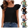 thumbnail image 2 of Womens Bow Tie Back Tops Round Neck Ruffle Short Sleeve Shirts Cute Babydoll Chiffon Tee Women Summer Trendy Tunic, 2 of 6