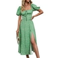 thumbnail image 2 of Coduop Women Floral Boho Dress Short Sleeve Ruffle Summer Split Swing Maxi Dresses, 2 of 9