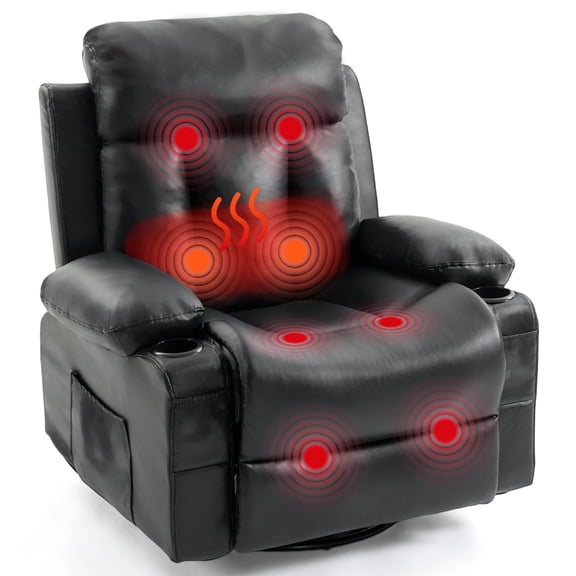 Delmango Recliner Chair for Elderly PU Leather Swivel Rocker Recliner Chair Massage Sofa Chair for Living Room Black