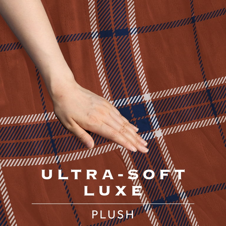 Sunbeam Heated Electric Luxe Plush Throw Blanket, Brown Blue photo 4