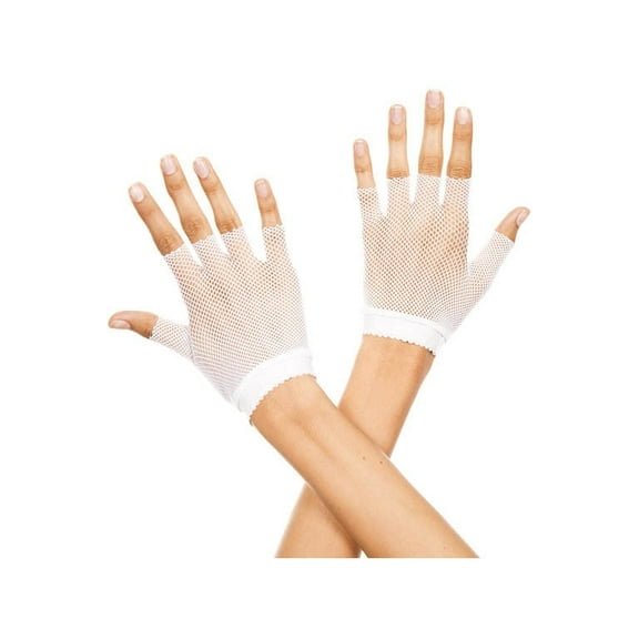 Fishnet wrist length fingerless gloves 401-WHITE