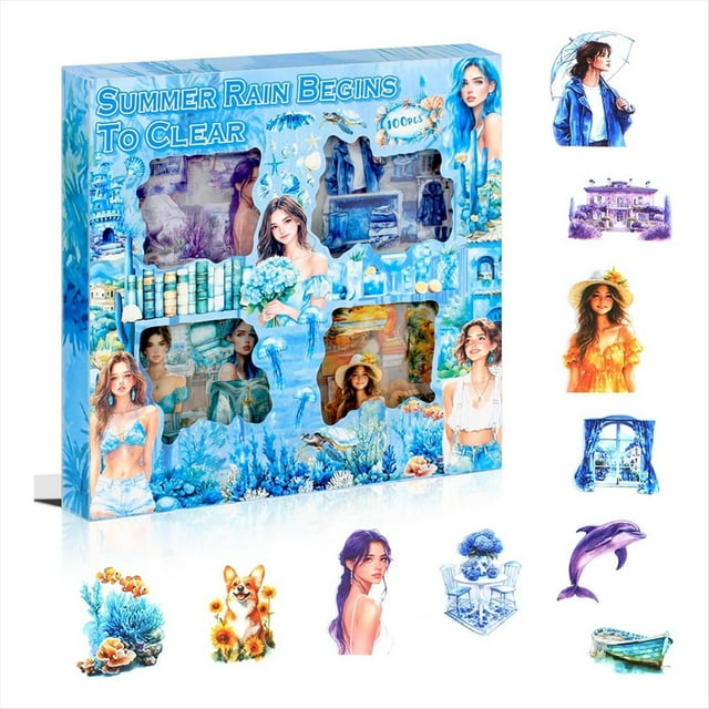 100 Hojas de Pegatinas de Verano para Scrapbooking, 100 Hojas de Pegatinas Transparentes de PET con Paisajes para Diario.