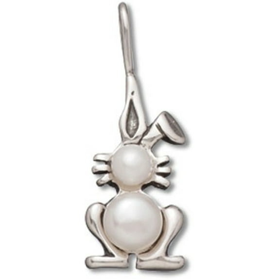 Sterling Silver 16" .8mm Box Chain Bunny Rabbit Cultured Freshwater Pearl Body Pendant Necklace