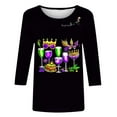 thumbnail image 4 of Cadancy Mardi Gras Shirt for Women 3/4 Sleeve Bownot Graphic Crewneck Pullover Tops Loose Fit Holiday Casual Carnival Party Tunic Blouse Trendy Outfits, 4 of 6