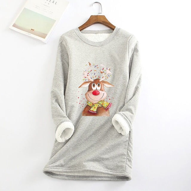 Tenues d'Hiver pour Femmes et Mode Décontractée d'Hiver, Pull à Capuche en Peluche Chaude Imprimé de Noël Manches Longues Col Rond pour Filles en Solde