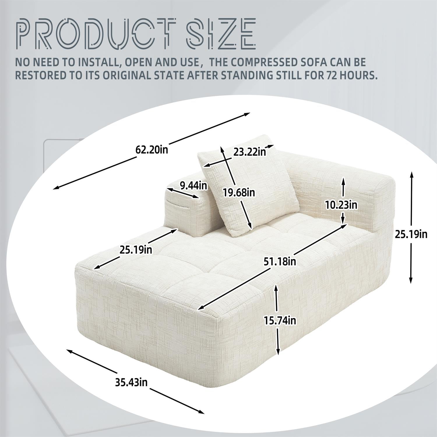 Demi Bonn 62" Plush Chenille Loveseat Sofa, Modular Sleeper for Living Room, Bedroom, Apartment Lounge, Stylish & Comfortable Couch, White