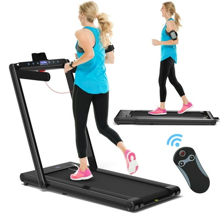 Gymax 2.25HP Folding Treadmill 2-in-1 Walking Running Machine w/ APP & Remote Control Black