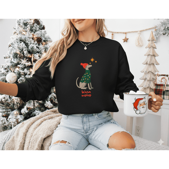 Holiday Greyhound Dog Lover Festive Warm Cozy Sweatshirt, up to size 5XL