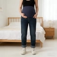 thumbnail image 2 of Gyujnb Over Belly Maternity Stretch Jeans Full Waist Classic Pockets Cuffed Ankle Slim Denim Pants Daily Casual Pregnancy Trousers,S, 2 of 4