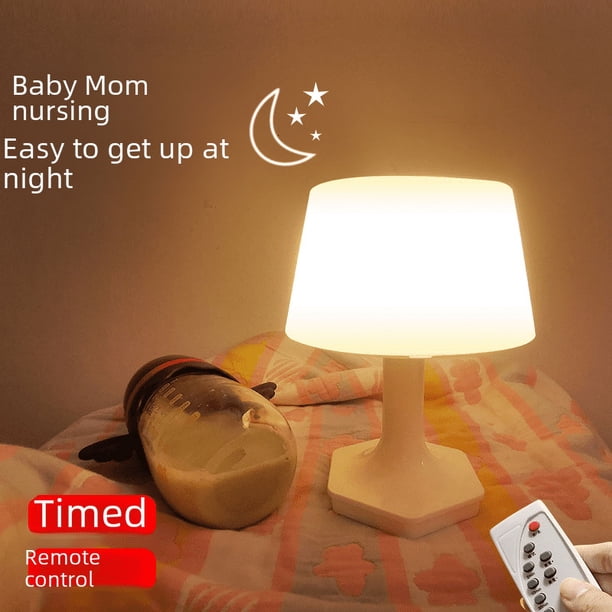 Lámpara de mesa con control remoto, luz LED de noche, protección para los ojos, lámpara de noche para alimentación nocturna, lámpara de alimentación con carga USB, lámpara de mesa con atmósfera