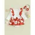 thumbnail image 2 of Cenuakty Infant Girls Valentine's Day Romper Dress, Heart Print Long Sleeve Ruffled Jumpsuit + Bow Headband, 2 of 9