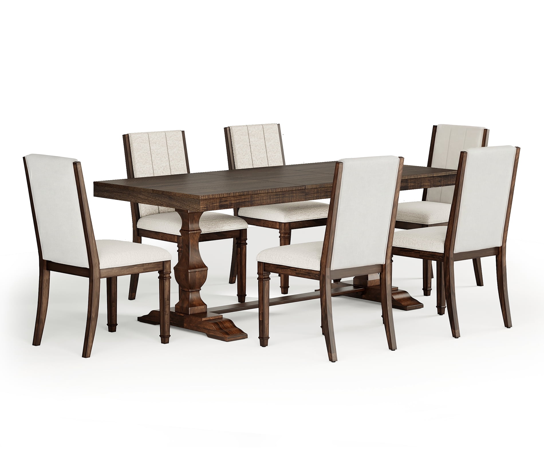 WAMPAT 7-pieces Farmhouse Dining Table Set for 6-8,74.8" Kitchen Table with Chairs,Solid Wood Legs and Upholstered Back for Dining Room & Living Room,Espresso