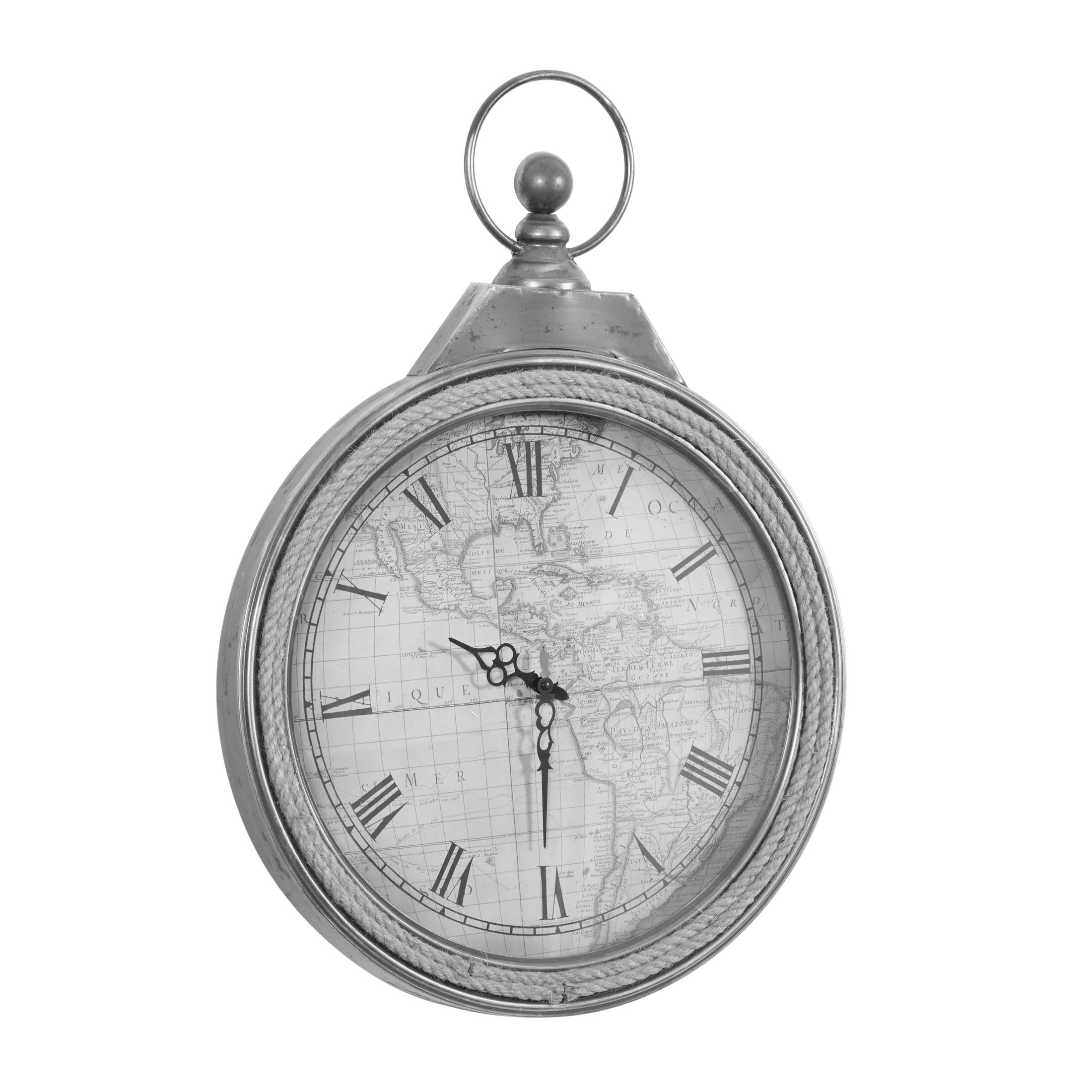 DecMode 21" Gray Metal Finial Pocket Watch Style Wall Clock with Rope Accent